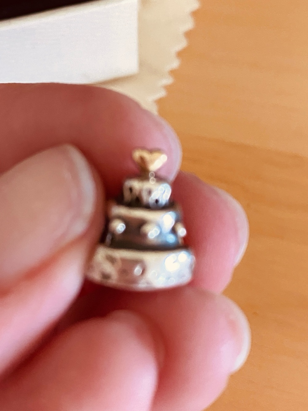 Pandora retired Two-Tone Cake Charm Pendant in Silver and Gold